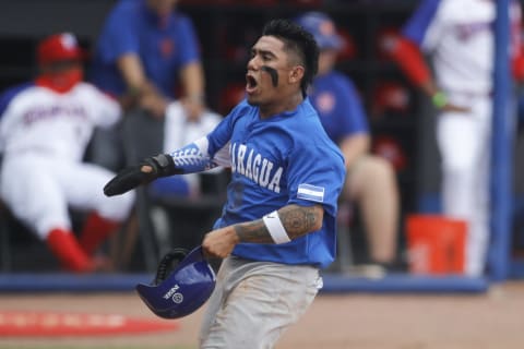 SF Giants prospect Ismael Munguia reacts after scoring a run in the first inning of a game for Nicaragua against the Dominican Republic during the WBSC Baseball Americas Qualifier series at Clover Park. (Sam Navarro-USA TODAY Sports)