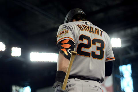 SF Giants third baseman Kris Bryant (23) waits on deck against the Arizona Diamondbacks during the first inning at Chase Field. (Joe Camporeale-USA TODAY Sports)