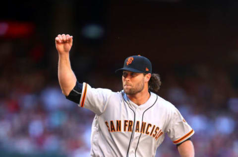 Apr 2, 2017; Phoenix, AZ, USA; San Francisco Giants pitcher Hunter Strickland against the Arizona Diamondbacks during opening day at Chase Field. Mandatory Credit: Mark J. Rebilas-USA TODAY Sports