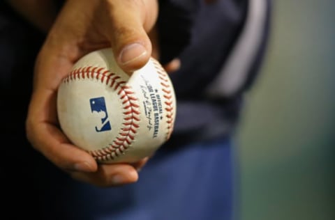 May 9, 2017; Cincinnati, OH, USA; A view of an official Rawlings baseball at Great American Ball Park. Mandatory Credit: Aaron Doster-USA TODAY Sports