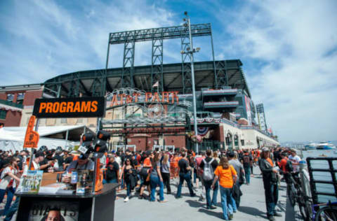 Apr 7, 2016; San Francisco, CA, USA; San Francisco Giants fans enter the park before the game against the Los Angeles Dodgers at AT&T Park. Mandatory Credit: Ed Szczepanski-USA TODAY Sports