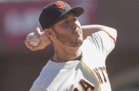 Oct 1, 2016; San Francisco, CA, USA; San Francisco Giants starting pitcher Ty Blach (50) delivers a pitch during the first inning against the Los Angeles Dodgers at AT&T Park. Mandatory Credit: Neville E. Guard-USA TODAY Sports