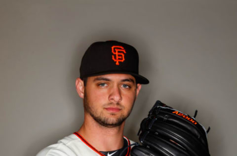 Feb 20, 2017; Scottsdale, AZ, USA; San Francisco Giants pitcher Tyler Beede poses for a portrait during photo day at Scottsdale Stadium. Mandatory Credit: Mark J. Rebilas-USA TODAY Sports