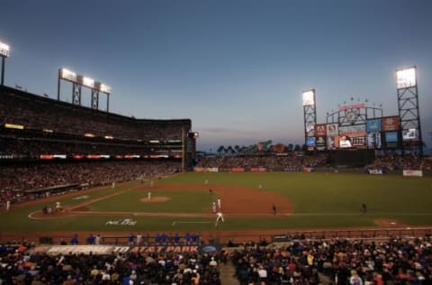 Oct 11, 2016; San Francisco, CA, USA; A general view inside AT&T Park during game four of the 2016 NLDS playoff baseball game between the San Francisco Giants and the Chicago Cubs. Mandatory Credit: Kelley L Cox-USA TODAY Sports