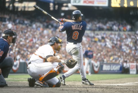 Albert Belle #8 of the Cleveland Indians (Photo by Focus on Sport/Getty Images)