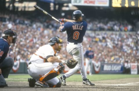 Albert Belle #8 of the Cleveland Indians (Photo by Focus on Sport/Getty Images)