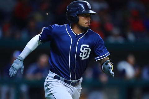 MEXICO CITY, MEXICO – MARCH 23: Gabriel Arias of San Diego Padres runs to first base in the 4th inning during a friendly game between San Diego Padres and Diablos Rojos at Alfredo Harp Helu Stadium on March 23, 2019 in Mexico City, Mexico. The game is held as part of the opening celebrations of the Alfredo Harp Helu Stadium, now the newest in Mexico to play baseball. (Photo by Hector Vivas/Getty Images)