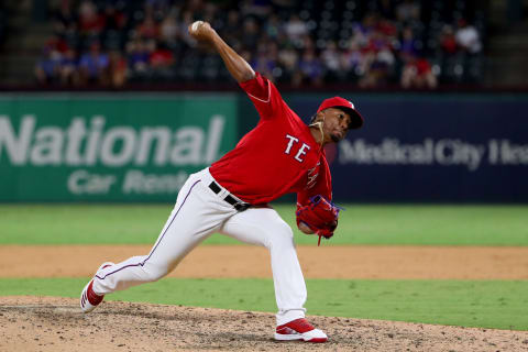 Emmanuel Clase #43 of the Texas Rangers (Photo by Tom Pennington/Getty Images)