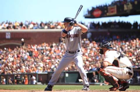 SAN FRANCISCO, CA – JUNE 25: Grady Sizemore #24 of the Cleveland Indians bats against the San Francisco Giants at AT&T Park on June 25, 2011 in San Francisco, California. (Photo by Jed Jacobsohn/Getty Images)