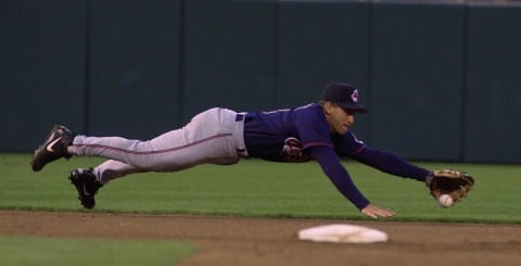 Cleveland Indians’ shortstop Omar Vizquel (Photo by HEATHER HALL / AFP) (Photo by HEATHER HALL/AFP via Getty Images)