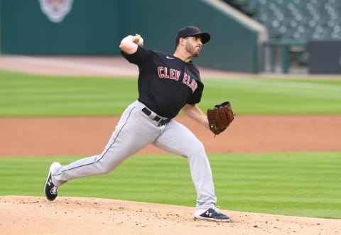 DETROIT, MI – AUGUST 14: Aaron Civale #43 of the Cleveland Indians pitches during the game against the Detroit Tigers at Comerica Park on August 14, 2020 in Detroit, Michigan. The Indians defeated the Tigers 10-5. (Photo by Mark Cunningham/MLB Photos via Getty Images)