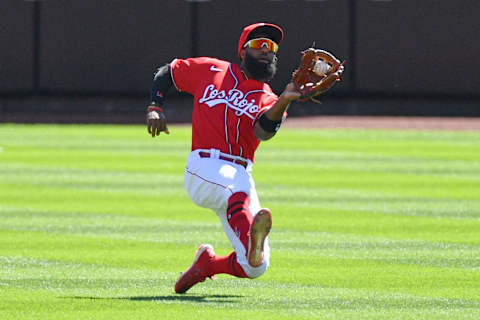 Brian Goodwin #17 of the Cincinnati Reds (Photo by Jamie Sabau/Getty Images)