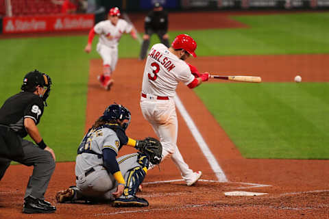 Dylan Carlson #3 of the St. Louis Cardinals (Photo by Dilip Vishwanat/Getty Images)