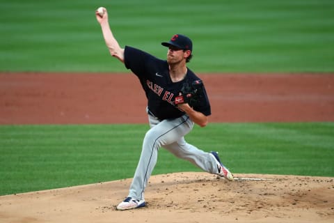 Shane Bieber #57 of the Cleveland Indians (Photo by Dilip Vishwanat/Getty Images)