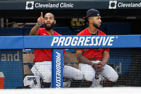 Amed Rosario #1 and Eddie Rosario #9 of the Cleveland Indians (Photo by Ron Schwane/Getty Images)