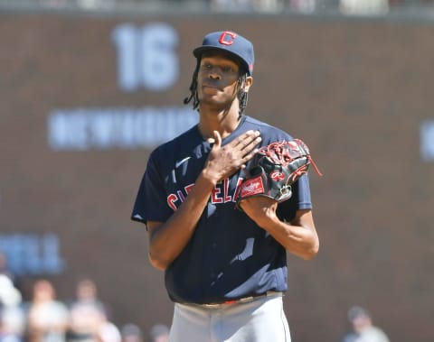 Triston McKenzie #24 of the Cleveland Indians (Photo by Mark Cunningham/MLB Photos via Getty Images)