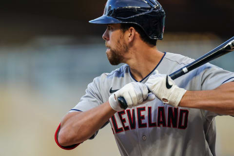 Bradley Zimmer #4 of the Cleveland Indians (Photo by Brace Hemmelgarn/Minnesota Twins/Getty Images)