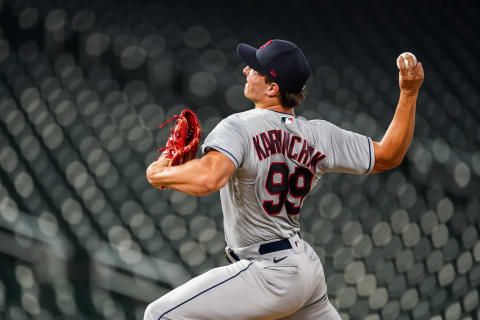 James Karinchak #99 of the Cleveland Indians (Photo by Brace Hemmelgarn/Minnesota Twins/Getty Images)