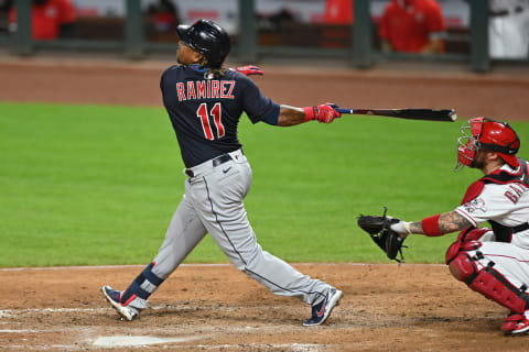 CINCINNATI, OH – AUGUST 3: Jose Ramirez #11 of the Cleveland Indians bats against the Cincinnati Reds at Great American Ball Park on August 3, 2020 in Cincinnati, Ohio. (Photo by Jamie Sabau/Getty Images)