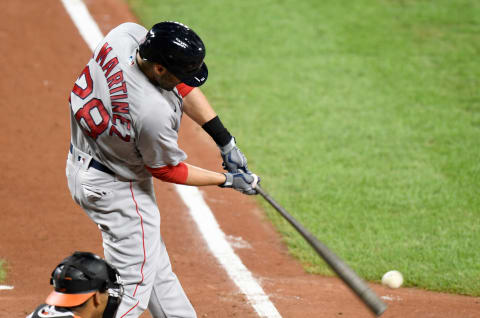 BALTIMORE, MD – AUGUST 20: J.D. Martinez #28 of the Boston Red Sox bats against the Baltimore Orioles at Oriole Park at Camden Yards on August 20, 2020 in Baltimore, Maryland. (Photo by G Fiume/Getty Images)