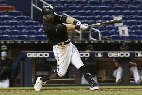 Jon Berti #5 of the Miami Marlins (Photo by Michael Reaves/Getty Images)