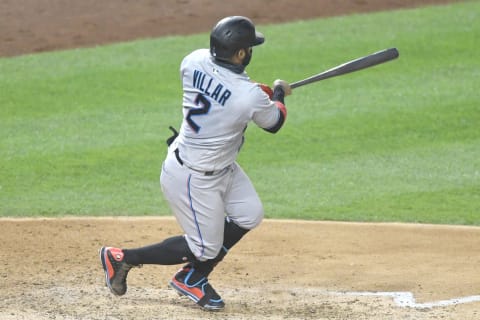 WASHINGTON, DC – AUGUST 21: Jonathan Villar #2 of the Miami Marlins takes a swing during a baseball game against the Washington Nationals at Nationals Park on August 21, 2020 in Washington, DC. (Photo by Mitchell Layton/Getty Images)