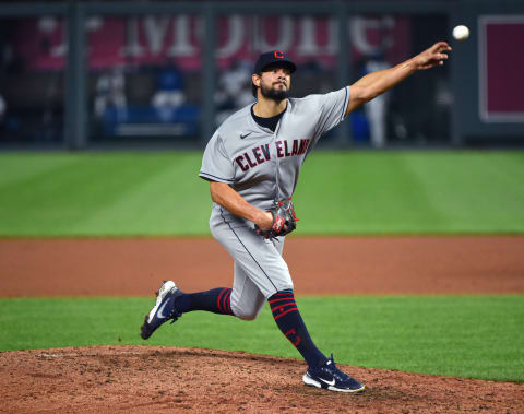 Pitcher Brad Hand #33 of the Cleveland Indians (Photo by Ed Zurga/Getty Images)