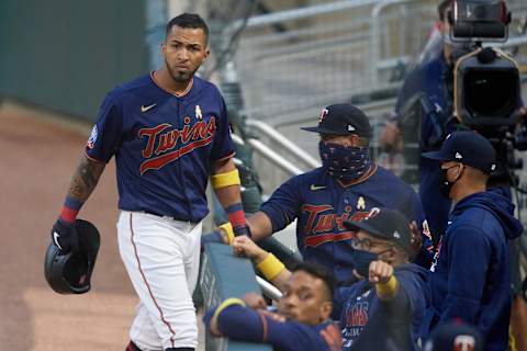 MINNEAPOLIS, MINNESOTA – SEPTEMBER 05: Eddie Rosario #20 of the Minnesota Twins reacts during the game against the Detroit Tigers at Target Field on September 5, 2020 in Minneapolis, Minnesota. The Twins defeated the Tigers 4-3. (Photo by Hannah Foslien/Getty Images)