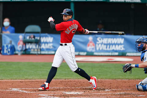 CLEVELAND, OH – SEPTEMBER 08: Cesar Hernandez #7 of the Cleveland Indians bats against the Kansas City Royals during the third inning at Progressive Field on September 08, 2020 in Cleveland, Ohio. (Photo by Ron Schwane/Getty Images)