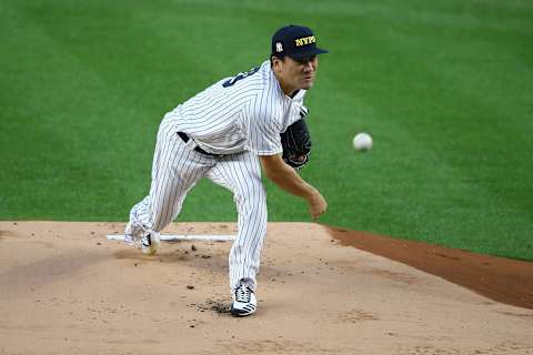 NEW YORK, NEW YORK – SEPTEMBER 11: Masahiro Tanaka #19 of the New York Yankees pitches in the first inning against the Baltimore Orioles at Yankee Stadium on September 11, 2020 in New York City. New York Yankees defeated the Baltimore Orioles 10-1. (Photo by Mike Stobe/Getty Images)