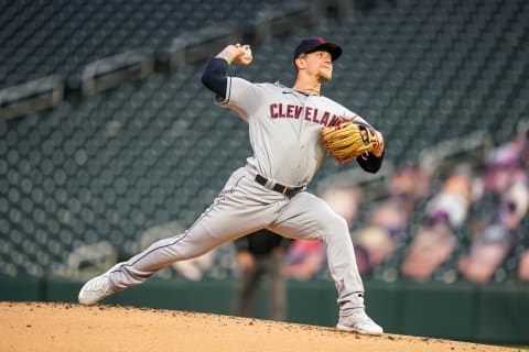 Zach Plesac #34 of the Cleveland Indians (Photo by Brace Hemmelgarn/Minnesota Twins/Getty Images)