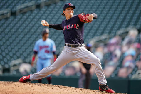 James Karinchak #99 of the Cleveland Indians (Photo by Brace Hemmelgarn/Minnesota Twins/Getty Images)