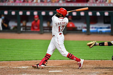 Brian Goodwin #17 of the Cincinnati Reds (Photo by Jamie Sabau/Getty Images)