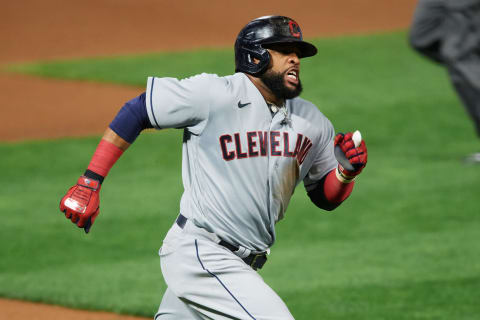 MINNEAPOLIS, MINNESOTA – SEPTEMBER 12: Carlos Santana #41 of the Cleveland Indians runs the bases against the Minnesota Twins during the game at Target Field on September 12, 2020 in Minneapolis, Minnesota. The Twins defeated the Indians 8-4. (Photo by Hannah Foslien/Getty Images)