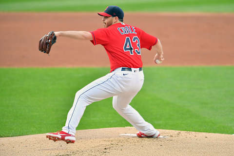 CLEVELAND, OHIO – SEPTEMBER 21: Starting pitcher Aaron Civale #43 of the Cleveland Indians pitches during the first inning against the Chicago White Sox at Progressive Field on September 21, 2020 in Cleveland, Ohio. (Photo by Jason Miller/Getty Images)