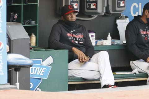 CLEVELAND, OH – SEPTEMBER 23: Acting manager Sandy Alomar #15 of the Cleveland Indians watches during the first inning against the Chicago White Sox at Progressive Field on September 23, 2020 in Cleveland, Ohio. (Photo by Ron Schwane/Getty Images)