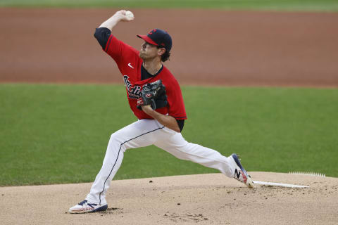 CLEVELAND, OH – SEPTEMBER 23: Shane Bieber #57 of the Cleveland Indians pitches against the Chicago White Sox during the first inning at Progressive Field on September 23, 2020 in Cleveland, Ohio. (Photo by Ron Schwane/Getty Images)