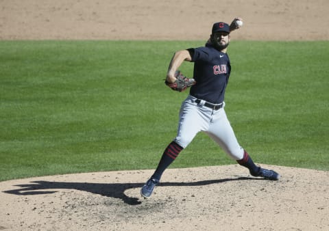 DETROIT, MI – SEPTEMBER 20: Brad Hand #33 of the Cleveland Indians pitches against the Detroit Tigers during the ninth inning at Comerica Park on September 20, 2020, in Detroit, Michigan. (Photo by Duane Burleson/Getty Images)