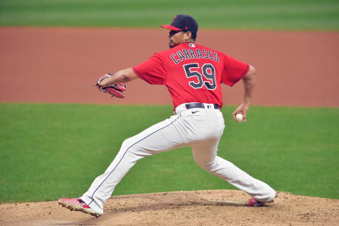 Starting pitcher Carlos Carrasco #59 of the Cleveland Indians (Photo by Jason Miller/Getty Images)