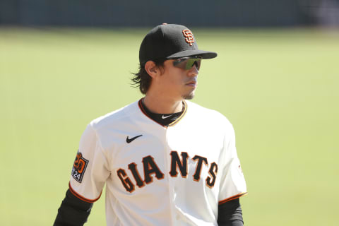 SAN FRANCISCO, CALIFORNIA – SEPTEMBER 24: Wilmer Flores #41 of the San Francisco Giants looks on before the game against the Colorado Rockies at Oracle Park on September 24, 2020 in San Francisco, California. (Photo by Lachlan Cunningham/Getty Images)