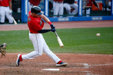 Jordan Luplow #8 of the Cleveland Indians (Photo by Kirk Irwin/Getty Images)