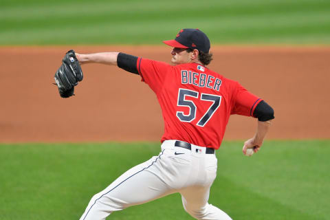 Starting pitcher Shane Bieber #57 of the Cleveland Indians (Photo by Jason Miller/Getty Images)