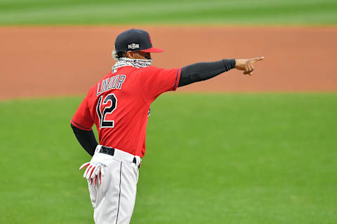 CLEVELAND, OHIO – SEPTEMBER 29: Francisco Lindor #12 of the Cleveland Indians celebrates during player introductions prior to Game One of the American League Wild Card Series against the New York Yankees at Progressive Field on September 29, 2020 in Cleveland, Ohio. (Photo by Jason Miller/Getty Images)