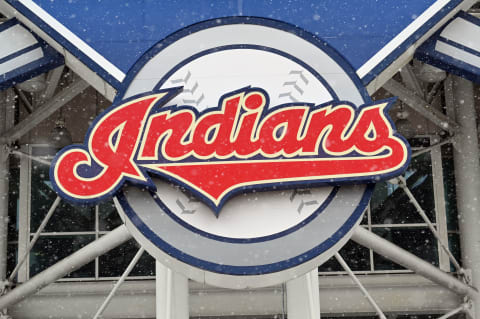 The Cleveland Indians logo seen at the team’s Progressive Field stadium (Photo by Jason Miller/Getty Images)