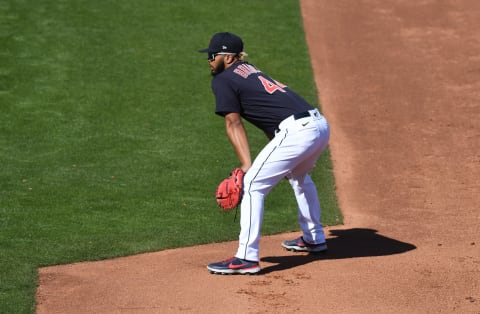 Bobby Bradley #44 of the Cleveland Indians (Photo by Norm Hall/Getty Images)