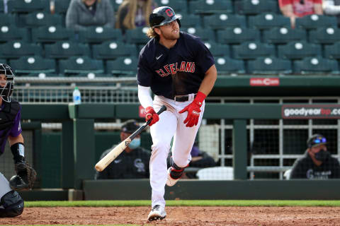 Owen Miller #91 of the Cleveland Indians (Photo by Abbie Parr/Getty Images)