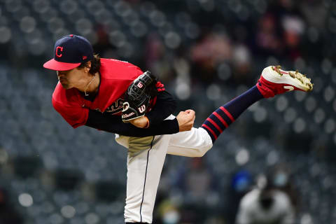 Cal Quantrill #47 of the Cleveland Indians (Photo by Emilee Chinn/Getty Images)