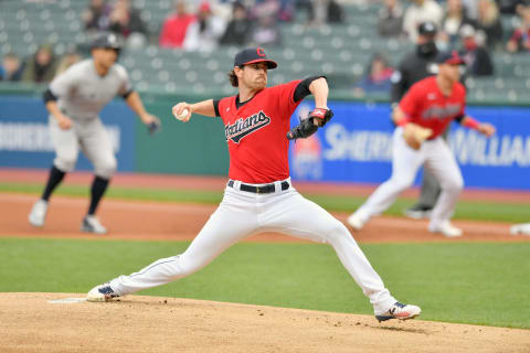 Starting pitcher Shane Bieber #57 of the Cleveland Indians (Photo by Jason Miller/Getty Images)