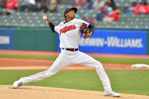 Starting pitcher Triston McKenzie #24 of the Cleveland Indians (Photo by Jason Miller/Getty Images)