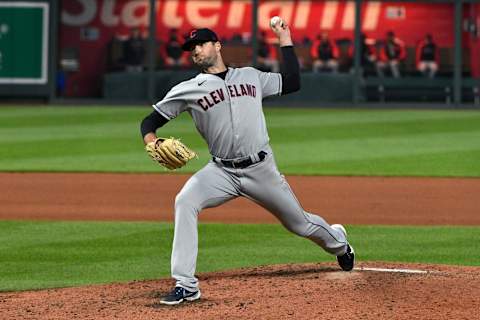 Sam Hentges #31 of the Cleveland Indians (Photo by Ed Zurga/Getty Images)